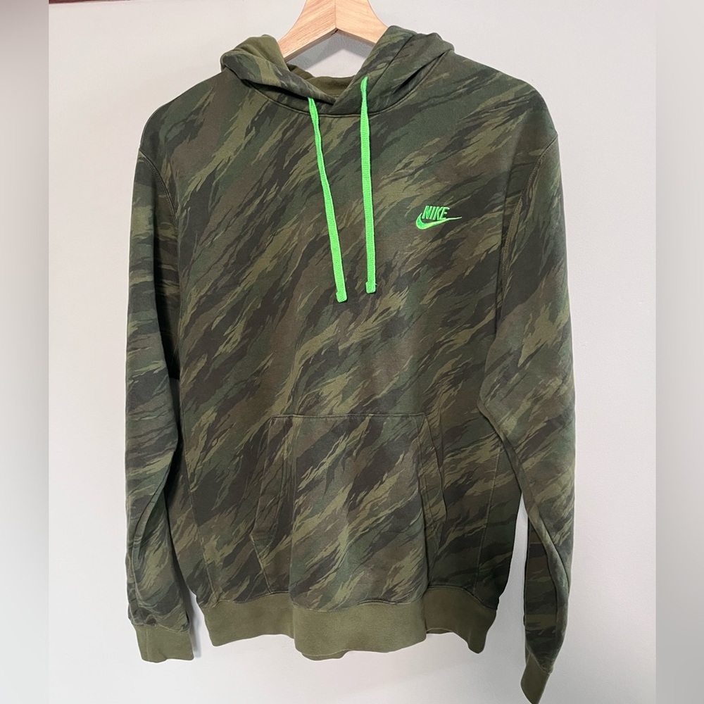 Nike Men's‎ Olive Camo Hoodie with Neon Green Logo
